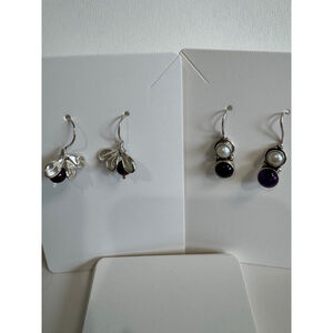 2 pairs of sterling silver garnet petite drop earrings